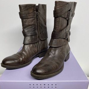 Vera Wang Lavender Italy Brown Leather Boots Sz 5